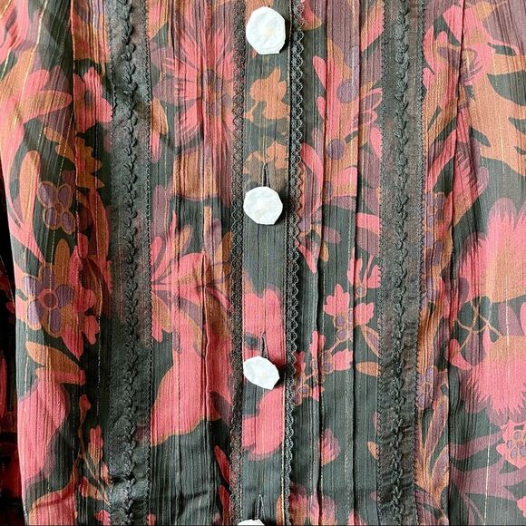 NWOT Coach Forest Floral Print Tea Rose Blouse in Dark Red Size 6 - Picture 9 of 9
